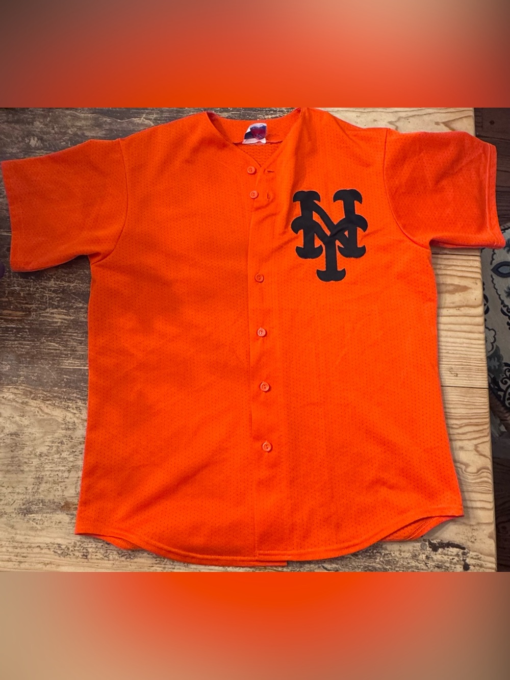 Rare Majestic Orange Men's Mets Button-Front Jersey with Navy Patch Logo